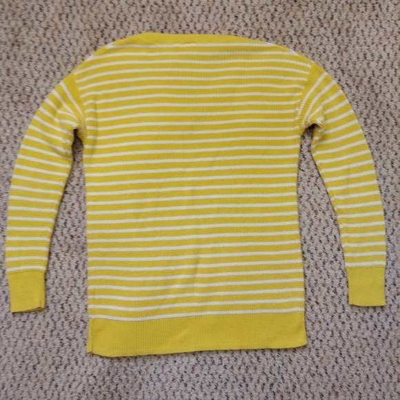 Womens Gap Size S Vneck Sweater Striped Yellow Cotton Knit Top Nautical  Bright - Picture 9 of 9